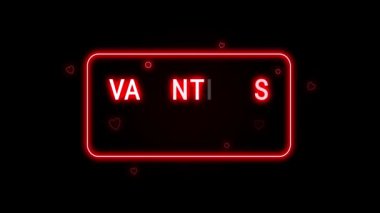 Parlak ateşli bir metin. Sevgililer Günü neon başlığı. Animasyon tebrik kartı. Tatil afişi için tipografik metin içeren ışıl ışıl bir arka plan. Modern hareket tasarımı