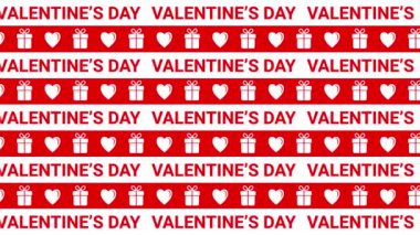 Sevgililer Günü reklam animasyonu. Mevsimlik ve tatil satışları için metin afişi. Mutfak tipografisi, kalpler, hediyeler. Modern, dinamik tasarım mağaza ya da online alışveriş için. Web sitesi başlığı
