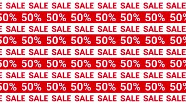 Mevsimlik ve tatil satışları için% 50 indirimli pankart. Kara Cuma için indirimli reklam animasyonu web sitesi, sosyal medya paylaşımları, hikayeler, marka tasarımı, kapaklar. Modern, dinamik hareket tasarımı. Kitnetik tipografi