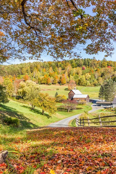 Grange Bois Dans Paysage Feuillage Automne Dans Campagne Vermont — Photo