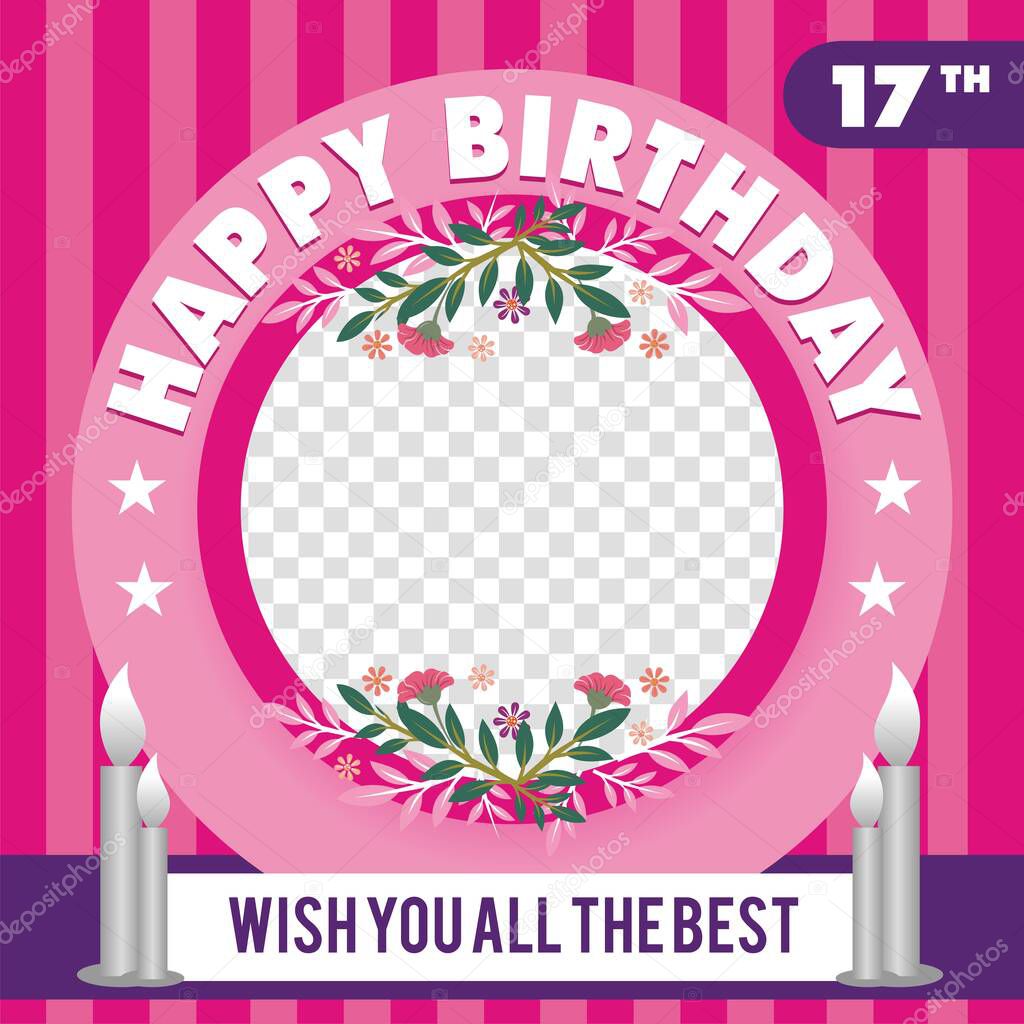 Birthday greeting vector template pink color design