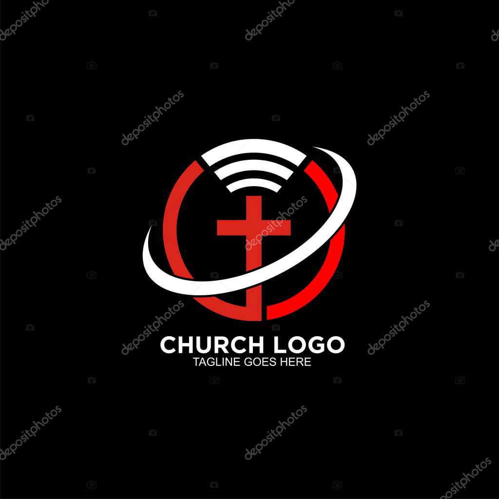 Cross logo design vector icon with wifi or online concept
