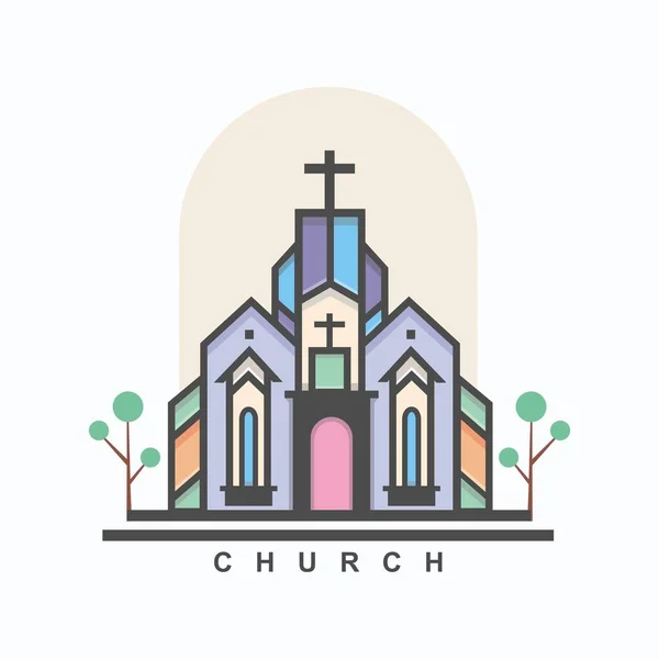 Church Logo Style Line Design Tree — Stock Vector