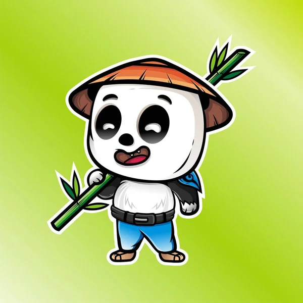 Cute Panda Mascot Logo Design Character — Vettoriale Stock