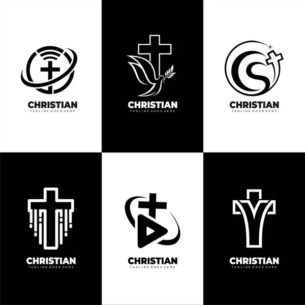 Christian Cross Design Set Vector Christian Community — 스톡 벡터