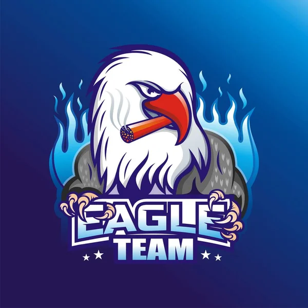 Eagle Character Mascot Logo Design Smoking Concept — Stok Vektör