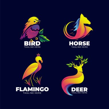 Animal creative logo set with modern colors