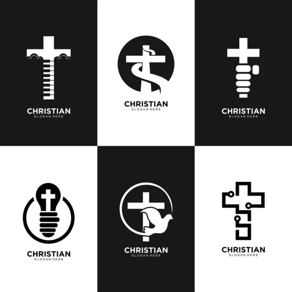 Christian Community Creative Logo Design Set Black White Color — 스톡 벡터