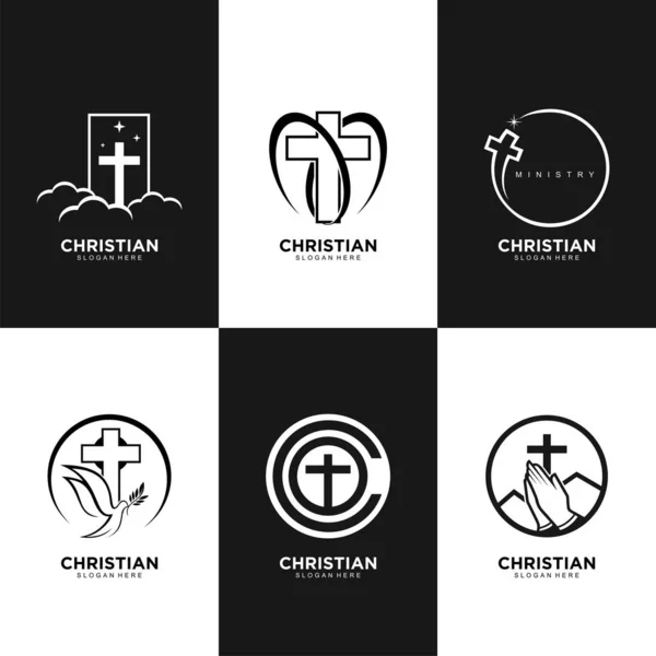 Christian Community Creative Logo Set Black White Color Design — 스톡 벡터