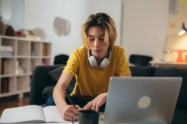 Adolescente Che Classe Online Casa — Foto Stock