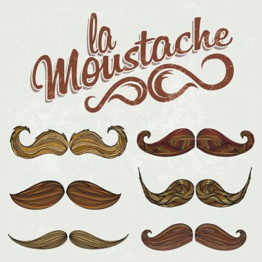 renkli elle çizilmiş bıyık set