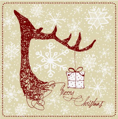 elle çizilmiş vintage geyik Noel kartı