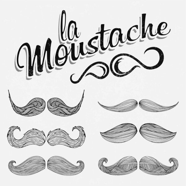 Hand Drawn Black Mustache Set