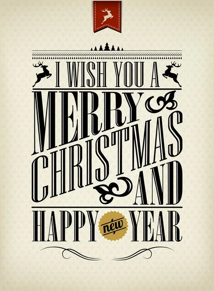 Vintage Kerstmis en gelukkig Nieuwjaar achtergrond met typografie — Stockfoto