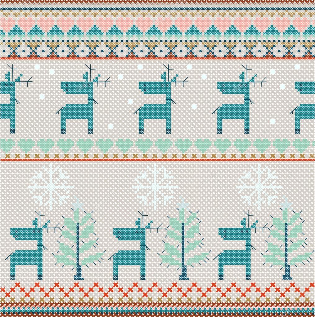 Seamless Knitted Pattern With Deer