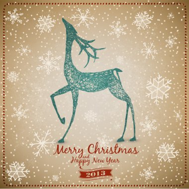 elle çizilmiş vintage geyik Noel kartı