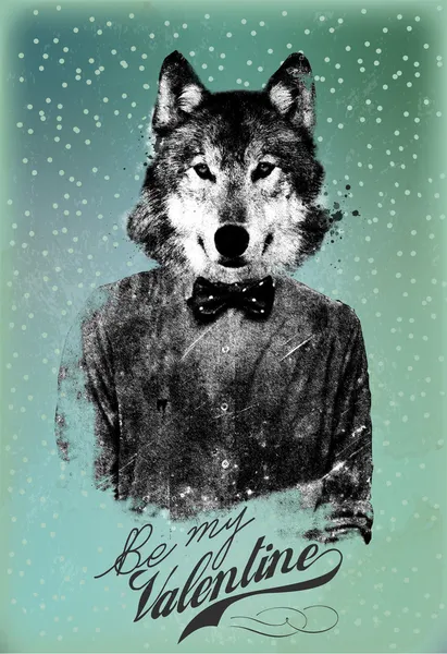 Worden mijn Valentijn hipster achtergrond met wolf — Stockfoto