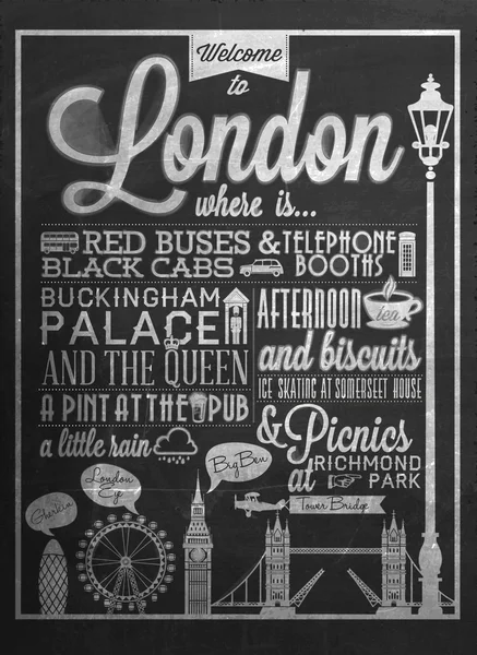 Londen typografische achtergrond op bord met krijt — Stockfoto