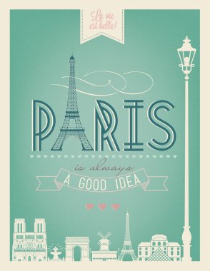 tipografik retro tarzı poster ile paris simgeleri ve simge
