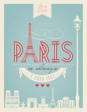tipografik retro tarzı poster ile paris simgeleri ve simge