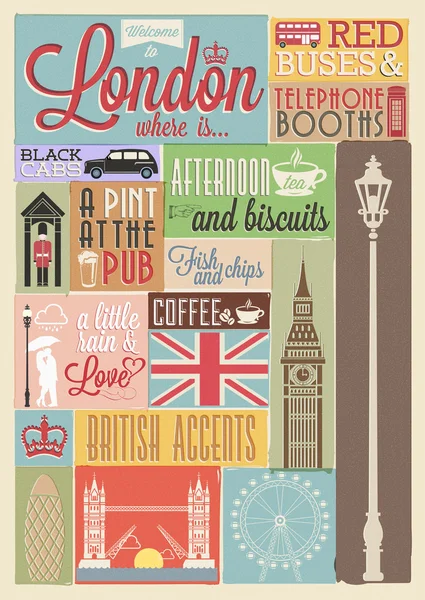 retro tarzı poster ile Londra simgeleri ve simge