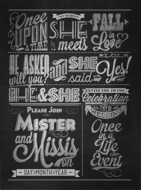 Save The Date Wedding Invitation Template . Illustration Vintage Background On Blackboard With Chalk