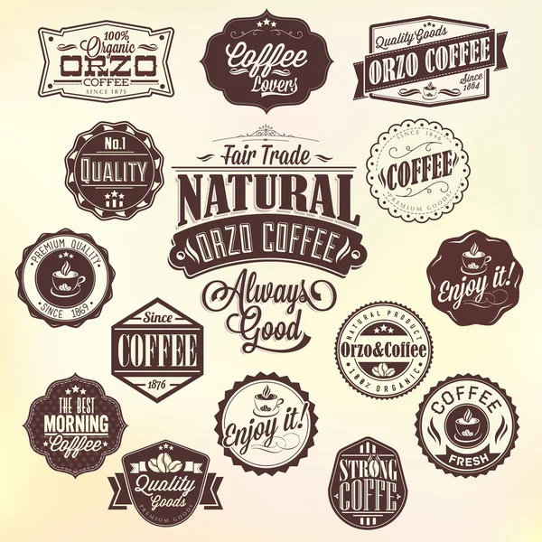 Набір вінтажних ретро-кавових значків та етикеток — стокове фото