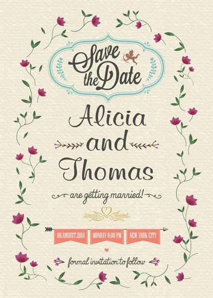 Mentse a dátum, esküvői meghívó — Stock Fotó