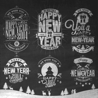 Noel retro simgeler, öğeleri ve illüstrasyon blackboard tebeşir ile ayarlama