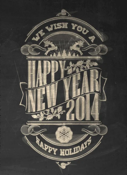 Винтажный Новый год фон с типографикой на доске с мелом — стоковое фото