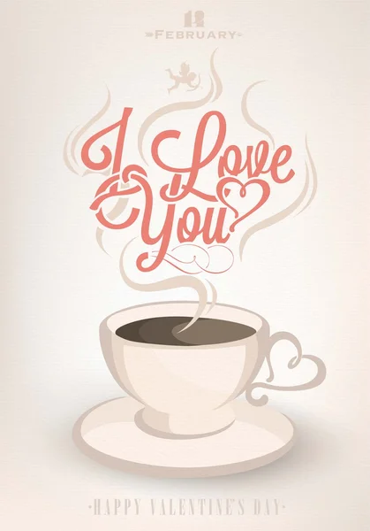 Glücklicher Valentinstag typografischer Hintergrund mit Kaffee — Stockfoto