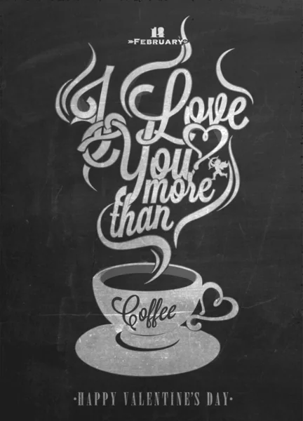 Happy Valentine 's Day Typographical Background with Coffee On Blackboard with Chalk — стоковое фото