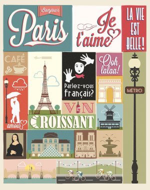 paris simgeleri ve simge ile Retro poster