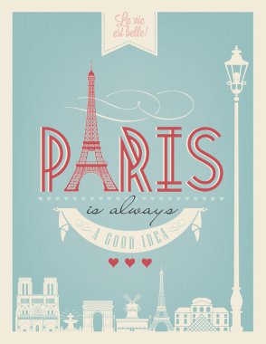 Typographical Retro  Poster With Paris Symbols