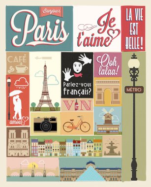 tipografik retro tarzı poster ile paris