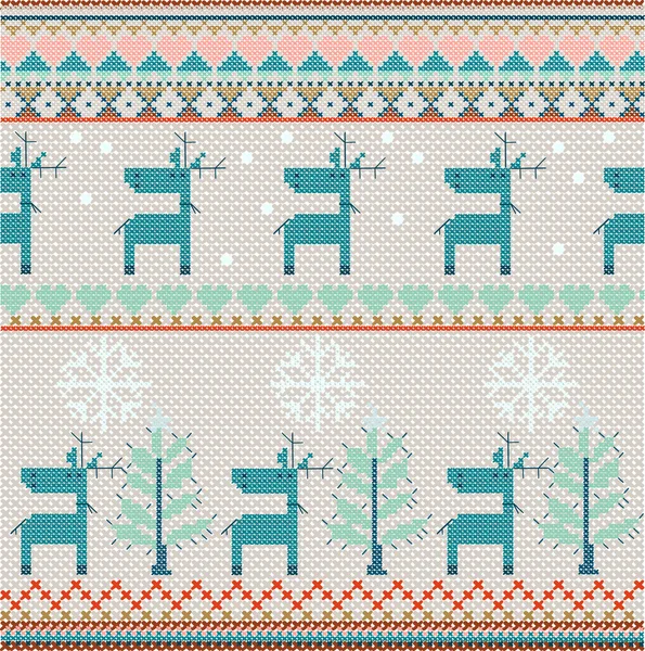 Seamless Knitted Pattern With Deer — Stock Vector