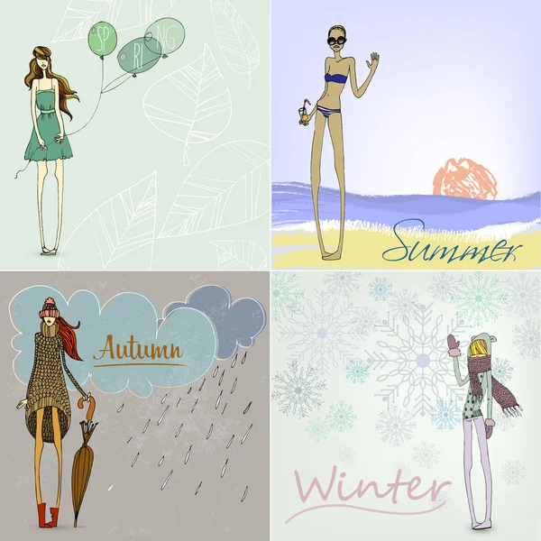 Summer, Winter, Autumn and Spring Girls — Stock Vector