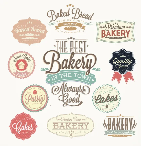 Badges et étiquettes de boulangerie rétro vintage — Image vectorielle