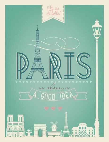与巴黎的复古风格海报 — 图库矢量图片