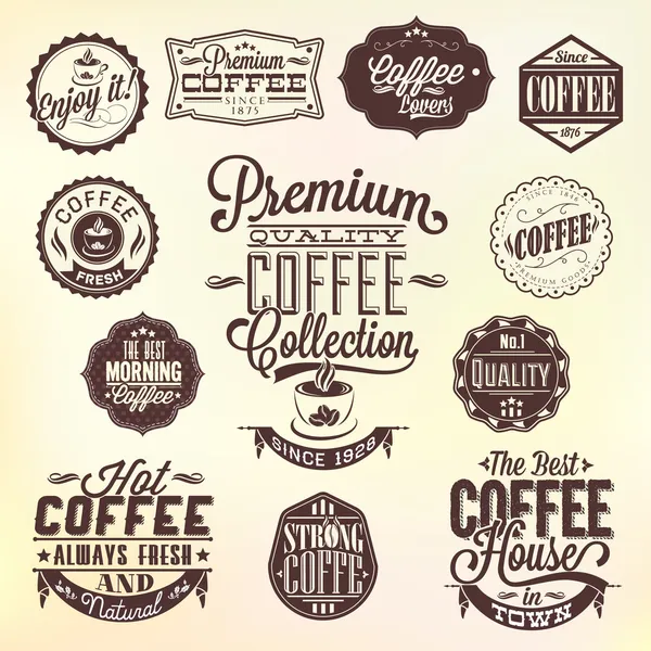 Placas y etiquetas de café retro — Vector de stock