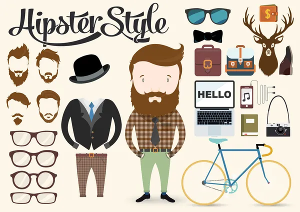Hipster karakter çizimi — Stok Vektör