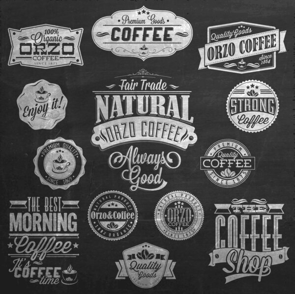 Vintage Coffee Labels On Chalkboard