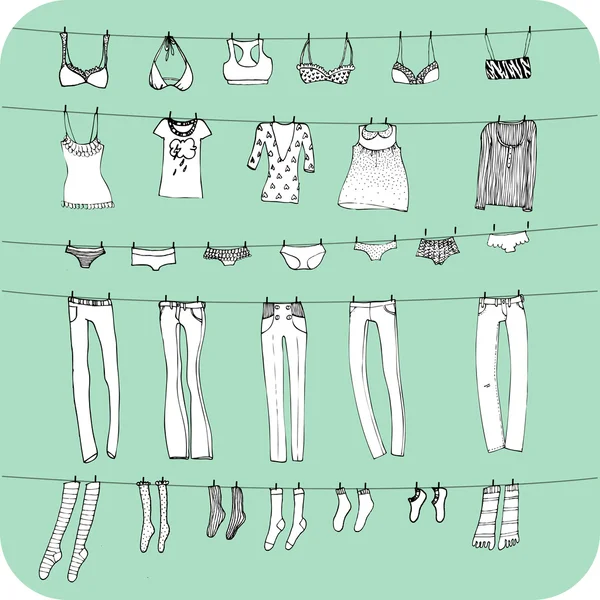 Collection de robes à la mode pour fille — Image vectorielle