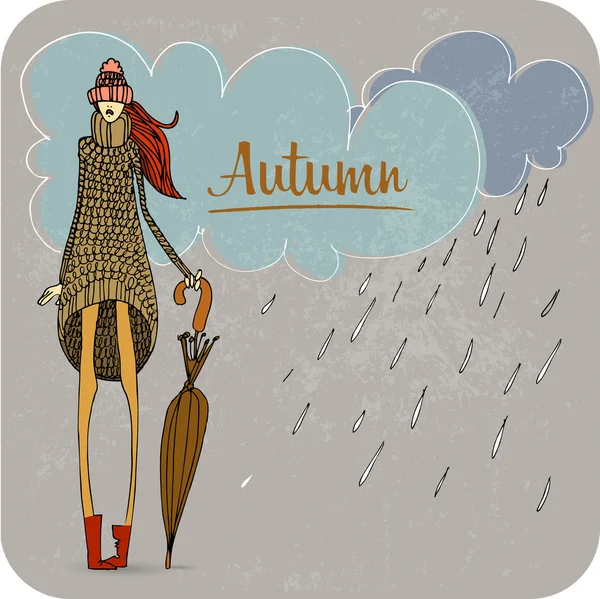 Hand Drawn Autumn Girl — Stock Vector