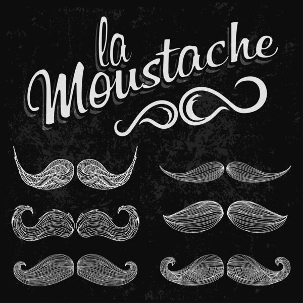 Hand Drawn White Mustache Set