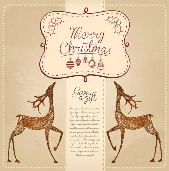 Elle çizilmiş vintage Noel kartı — Stok Vektör