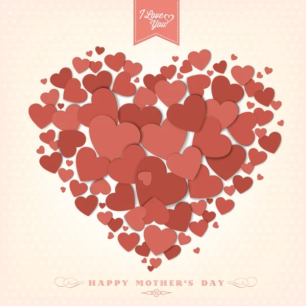 Vintage Feliz Día de las Madres con Corazones — Vector de stock