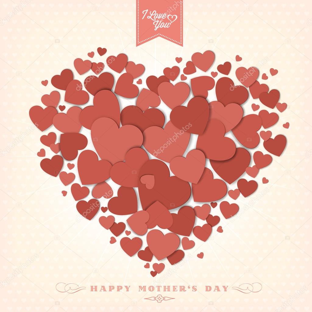 VIntage Happy Mothers's Day Typographical Background With Hearts