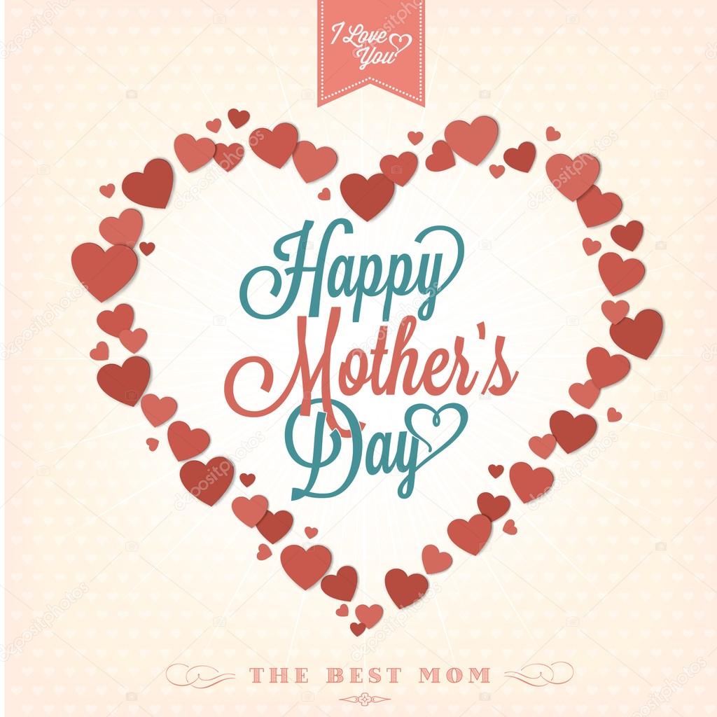 VIntage Happy Mothers's Day Typographical Background With Hearts