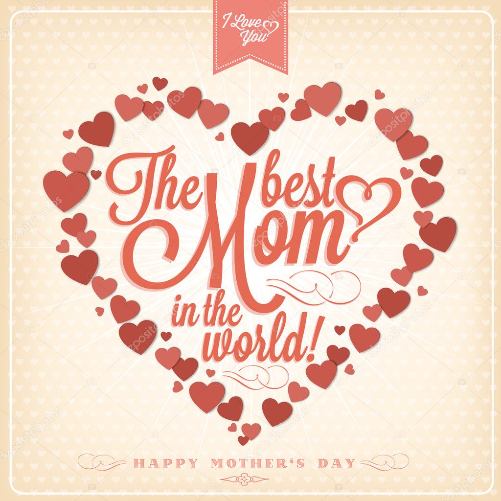 VIntage Happy Mothers's Day With Hearts